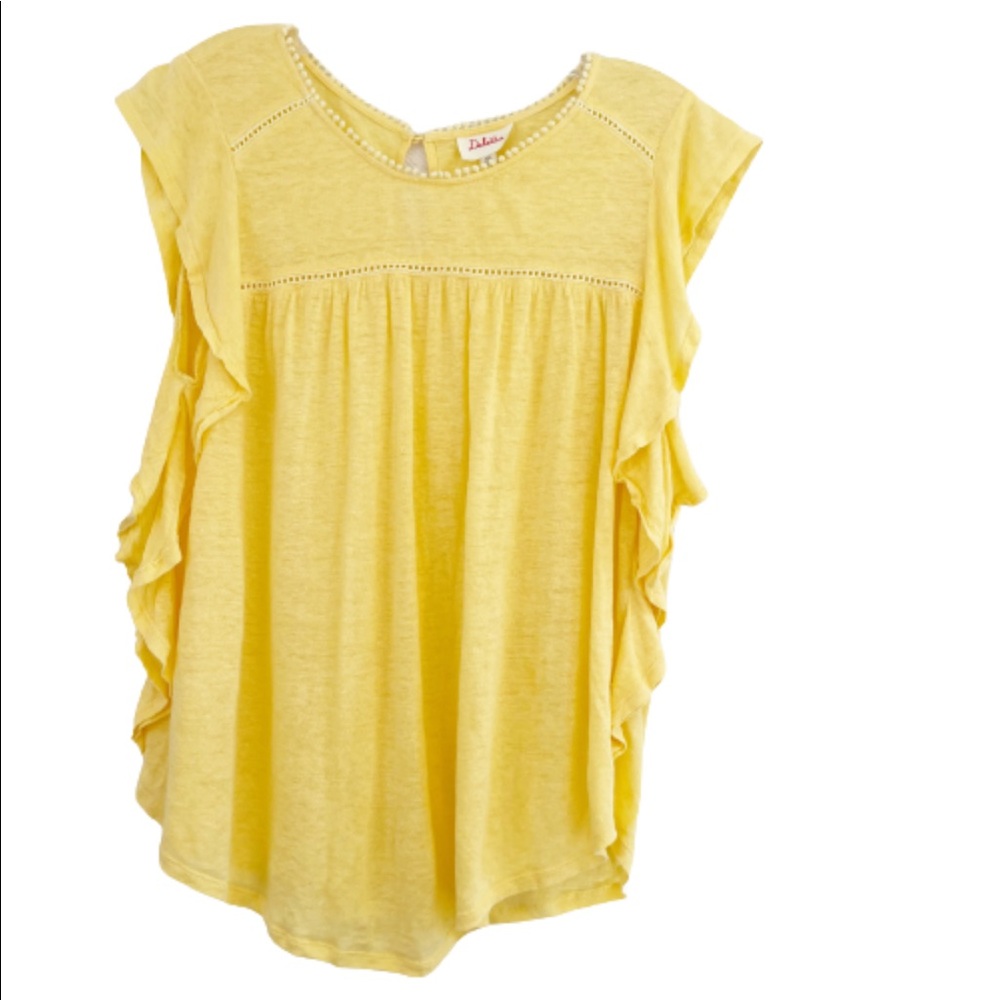 Anthropologie Deletta Yellow Linen Ruffle Top XS